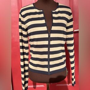 JONES NEW YORK sS zip cardigan-slightly cropped-rayon/nylon-ltwt-navy/tan-silky